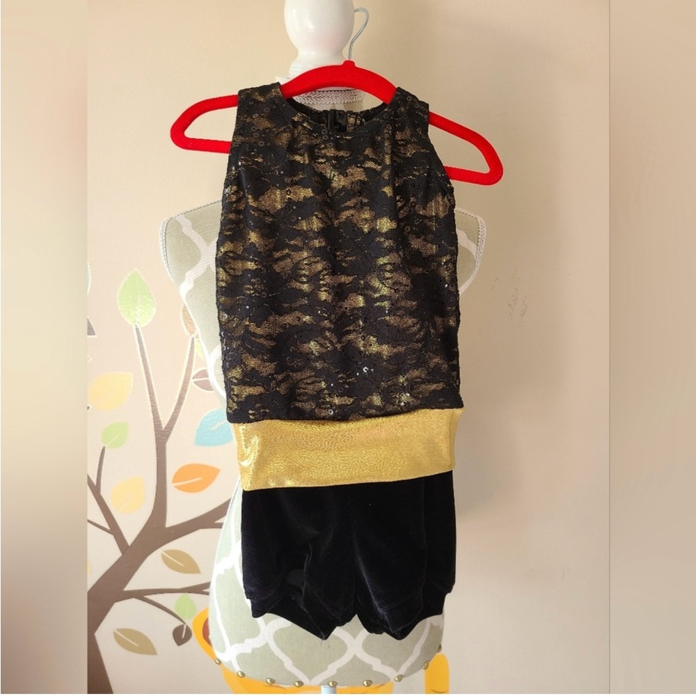 Chic Black and Gold Lace Dance Costume